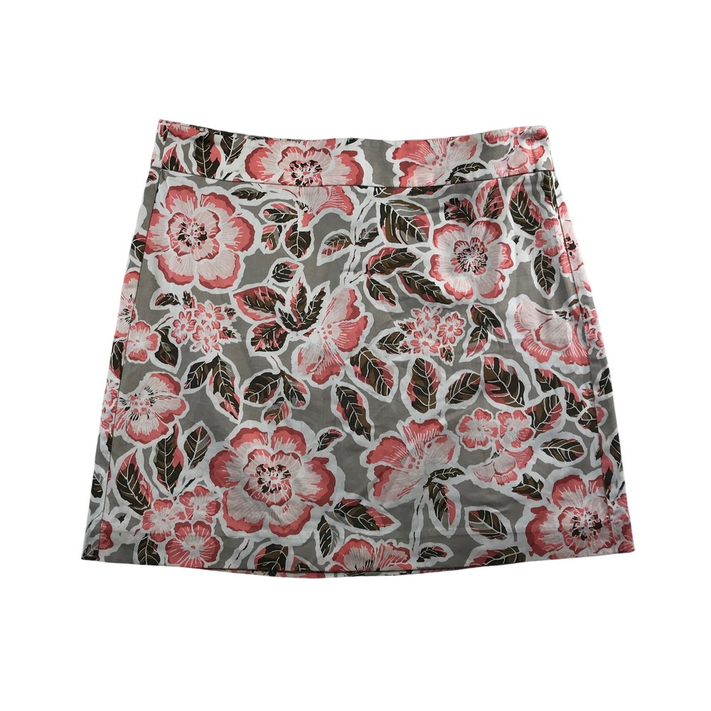 Ann Taylor LOFT Floral Mini Skirt Coral Pink Grey Cotton Size 10 NWT 20557164